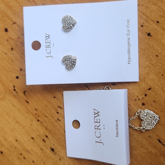 J. Crew Jewelry - NWT J.CREW Pavé Heart Earrings And Necklace Set Gold Tone